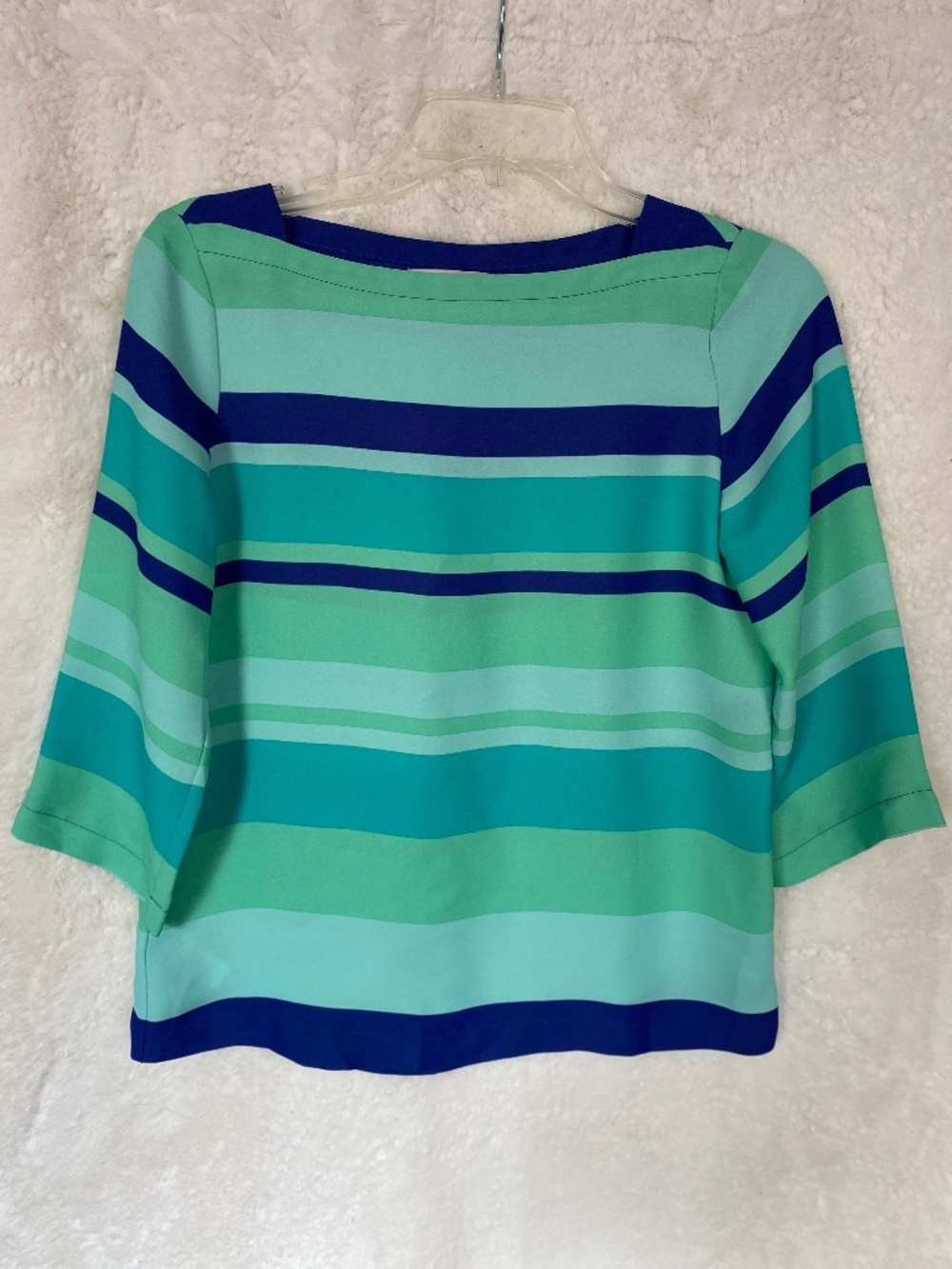 LOFT Petites Blouse with 3/4th Sleeves, Green/purple stripes - Size XXSP